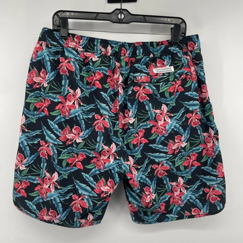 Fair Harbor Swim Trunks Mens XL Black‎ Pink Floral Tropical BreezeKnit Shorts